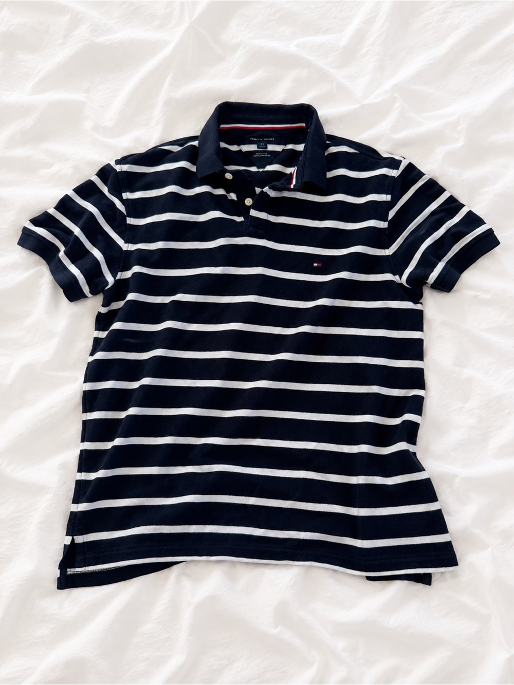 Tommy Hilfiger Navy and White Striped Polo Shirt